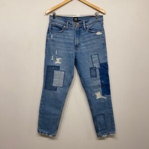 Urban Outfitters BDG Dad Slim Taper Fit Patchwork Distressed Jeans Blue 30x30